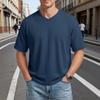 Men's Fashion Textured Waffle Knit Drop-Shoulder V-Neck Short-Sleeved T-Shirt