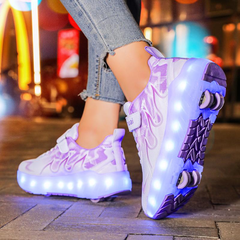 TUINANLE Kind LED Sneaker USB Aufladung Leuchtende Schuhe Outdoor Sport Rollschuhe Kinder Vier Räder Jungen Mädchen Freizeitschuhe Leuchtend