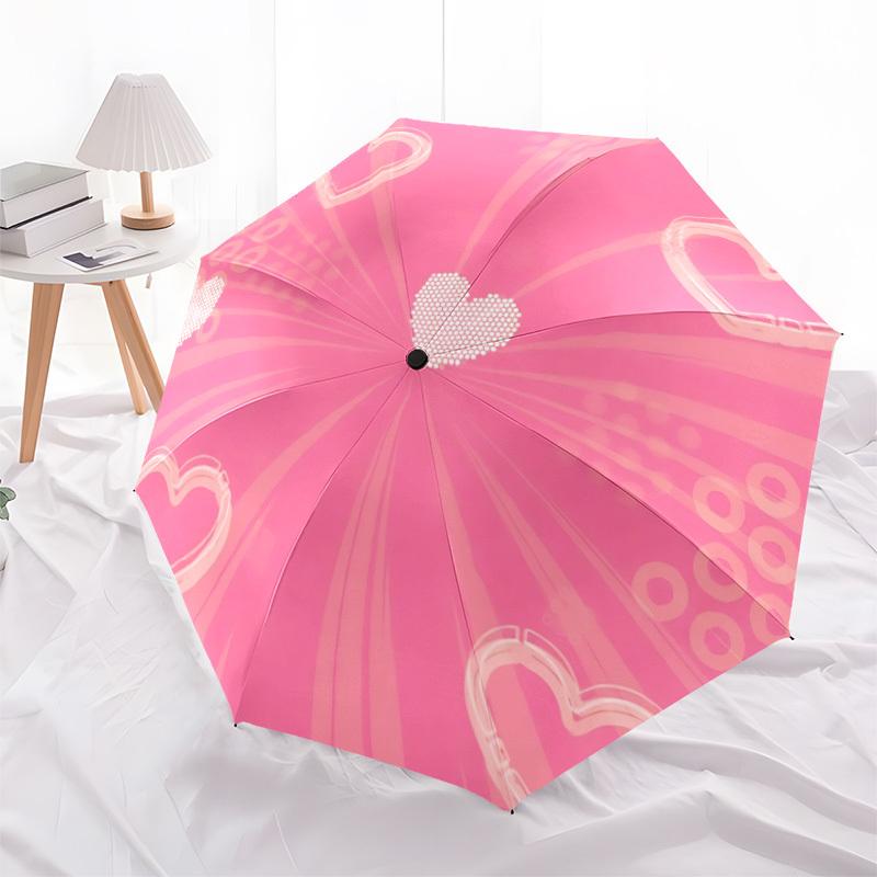 1pc Heart Print Automatic Folding Umbrella - 8-Rib Durable Iron Frame, Compact Portable for Daily Travel yy251205051