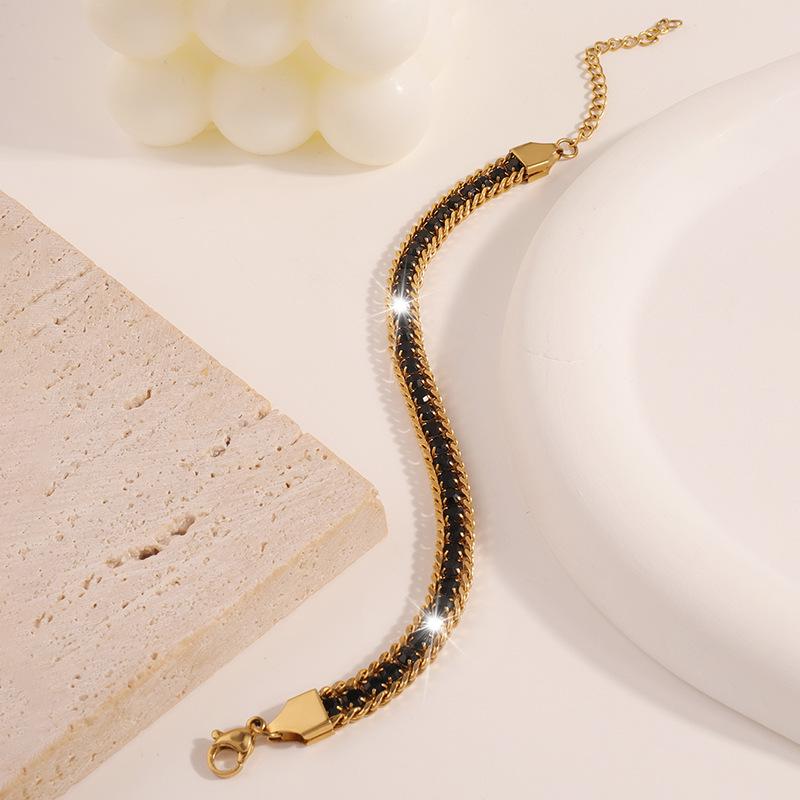 Titanium Steel Bracelet - Women's Simple Stainless Steel Bracelet with Three Layers of Diamonds, Versatile and Luxurious Hand Chain