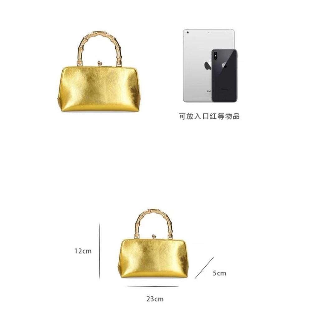 Bolsa de Mão Feminina de Celebridade da Internet de Moda Europeia e Americana Transfronteiriça Nova Bolsa de Embreagem Quadrada Amarelo Dourado com Nó de Bambu para Mulheres