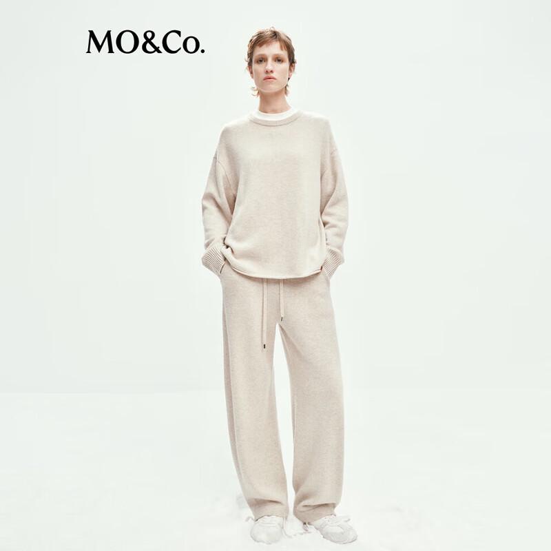 MO&Co. Women's Crew Neck Drop Shoulder Curved Hem Pullover Sweater