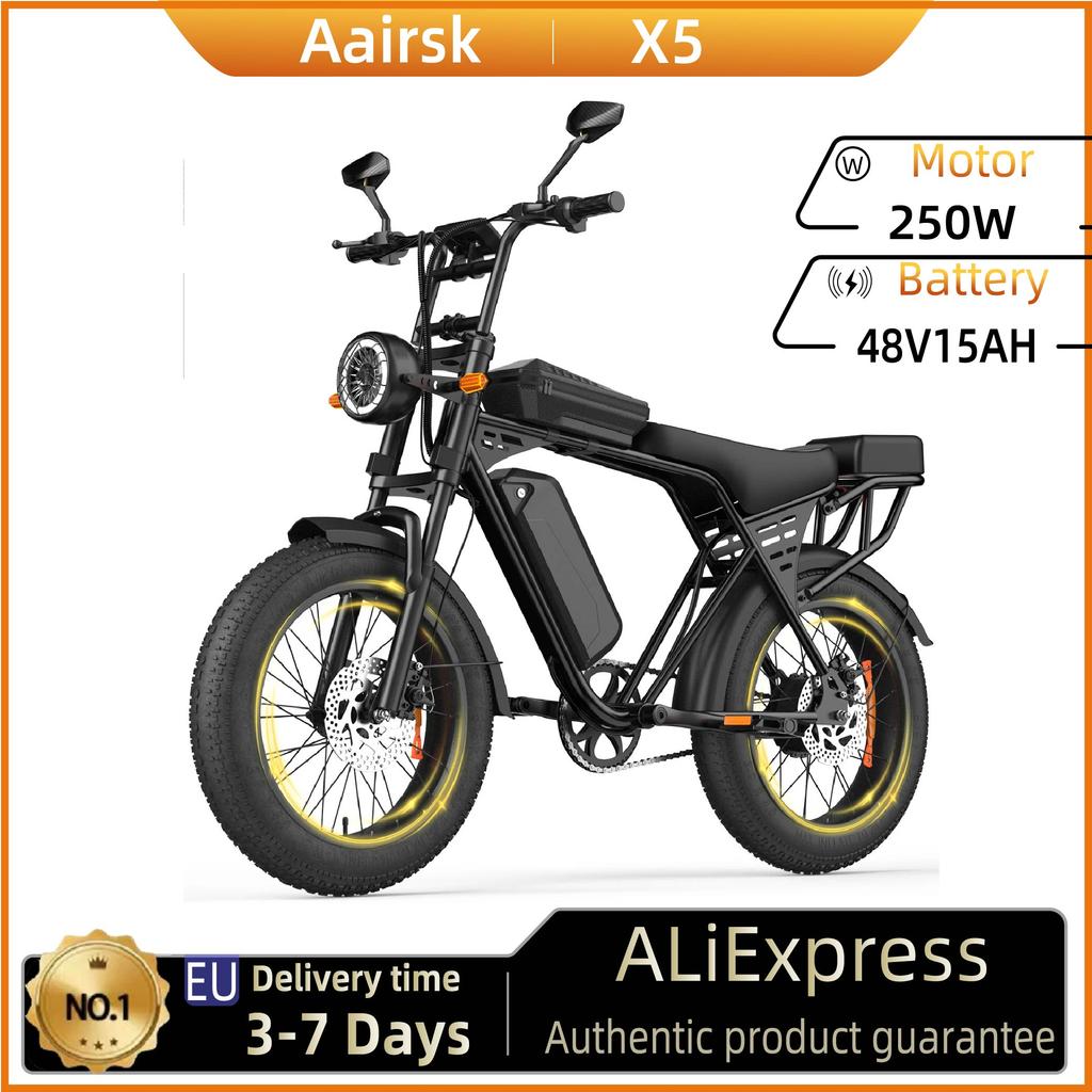 Aairsk X5 Adult E Bicycle 250W Motor E-bike 48V15Ah Battery Electric Bike 20*4 Inch Fat Tire All-Terrain Electric Motorcycle