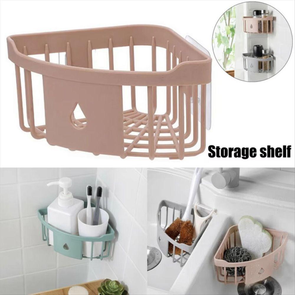 Plastic Storage Rack Organizer Punch Free Corner Organizer Hollow Design Shower Shelf  Kitchen