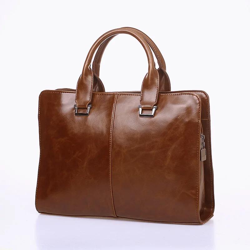

New men s handbag horizontal business computer briefcase retro trendy bag waterproof кавовий