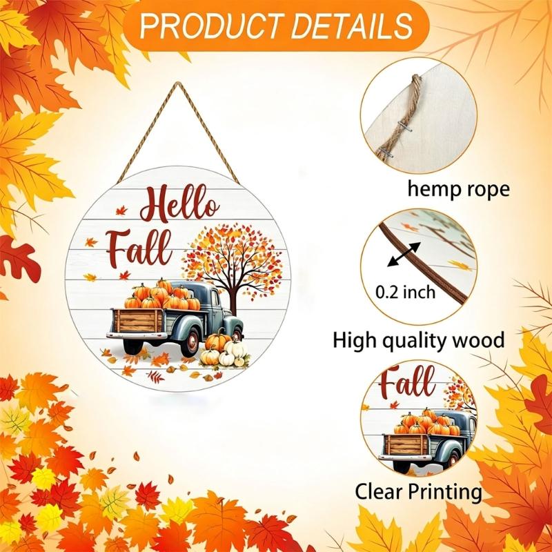 Fall Door Sign Wooden Autumn Pumpkins Door Hangers Maple Wall Decors for Outdoor Porch Wall Fall Harvest Hanging Decorations