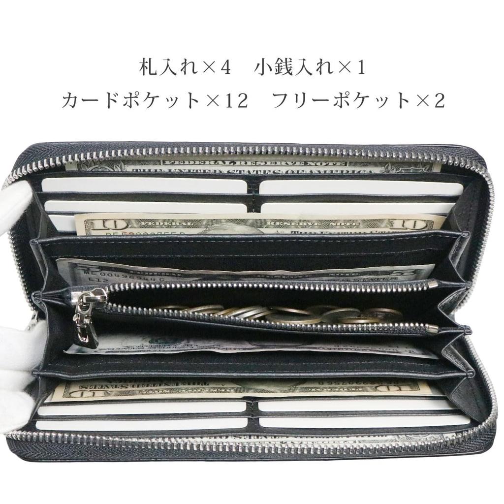 Bercute Navy Crocodile Long Wallet for Men and Women, Authentic Enamel, Shining Leather, Crocodile Leather, Round Zipper, Slim, Large Capacity,