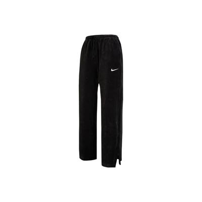 Solid Logo Print Corduroy Wide Leg Long Pants Split Sports Pants Women Pants Black DQ5922-010