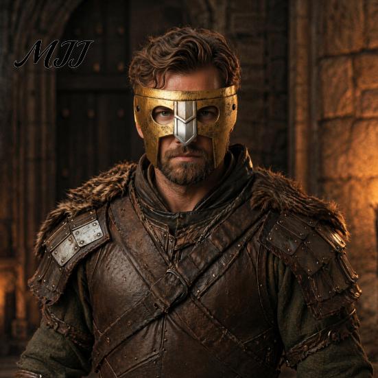 Warrior Role Play Mask Halloween Medieval Armor Mask, Cosplay for Party, Vintage Helmet Wide Field of View Style Masquerade Prop Comic Con Party