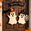 Funny Ghost Ornaments Halloween Door Sign with Spider Web & Bat Design Wooden Front Hanger Hemp Hanging Porch Rope Spooky Night Decoration for Home