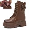 Fashion GKTINOO Retro Style Women High Heel Genuine Leather Mid-Calf Boots 2025 Autumn Winter Warm Platform Booties Zip Zapatos Mujer