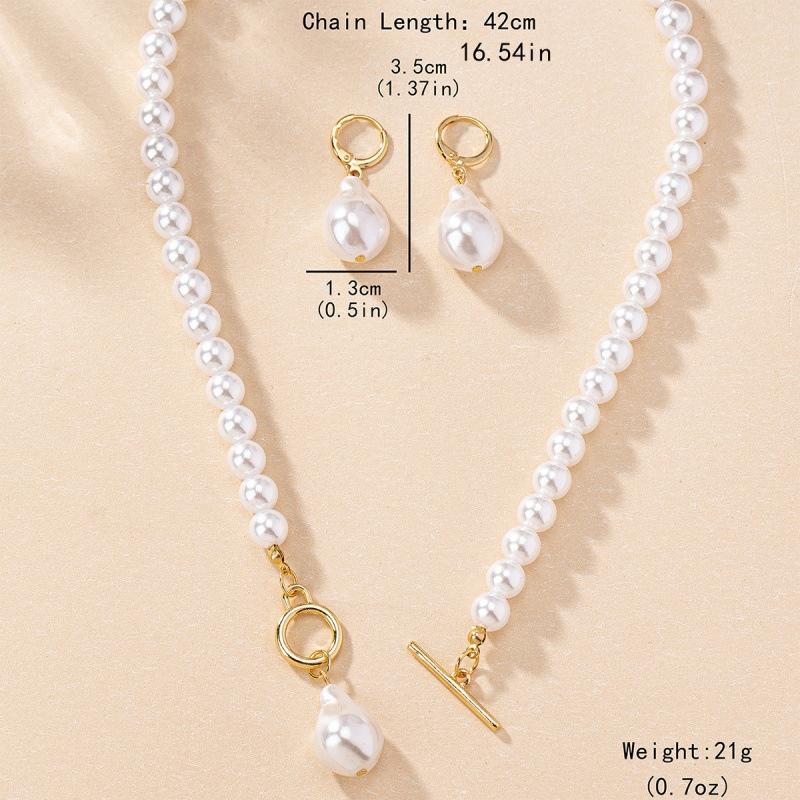 Women Bridal Jewelry Necklace Set 1Set Beaded Faux Pearls with Stud Earrings
