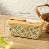 American Pastoral Style Ceramic Butter Container Box Restaurant Sealed Cheese Storage Box with Knife Bamboo Lid Butter Dish