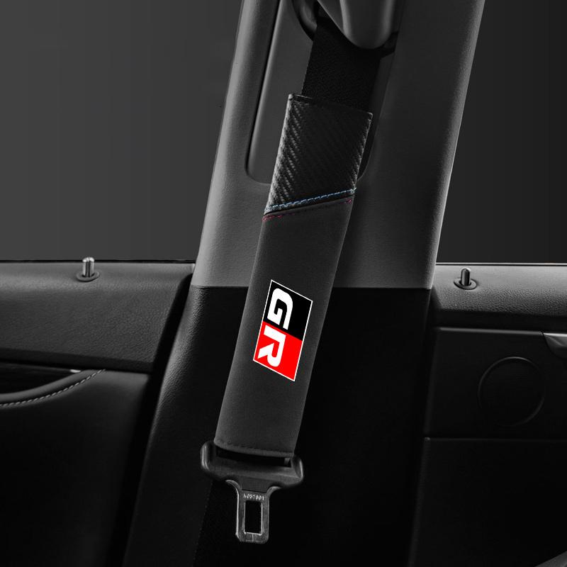 2PCS Car Carbon Fibre Seat Belt Cover Shoulder Pad For Toyota GR Gazoo Racing Toyota Yaris Hilux Corolla Priu Auto Accessories