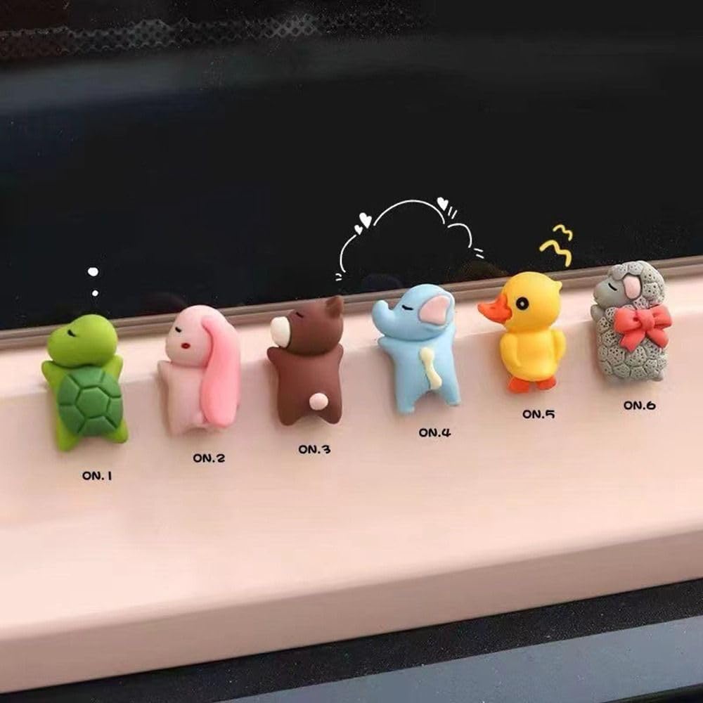 Set of 6, Car Decoration, Interior Decoration, Figurine, Cars, Cute, Animals, Accessories, Mini Size, Double-Sided Tape Included (Sleeping Side)
