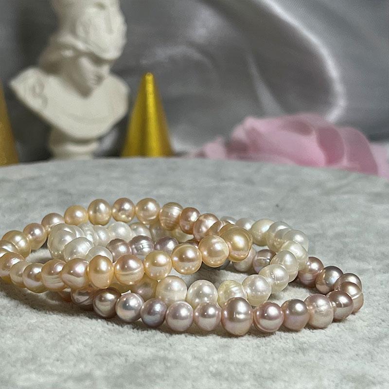 High Quality Natural Freshwater Pearl Bracelet 6mm Delicate Temperament Elastic Bracelet 14 -21cm Size Optional
