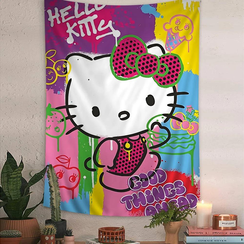 Sanrio Cute Cat Cartoon Party Hello Kitty Cute Room Table Wallpaper Home Decoration Hippie Wall Hanging Art Science Fiction Room