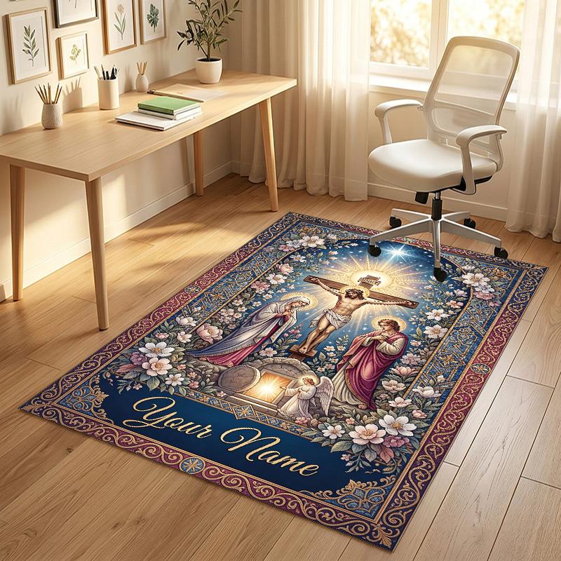 Journey Faith Theme Soft Crystal Velvet Rug Custom Name & Text Print Non Slip Floor Rug for Bedroom Living Room