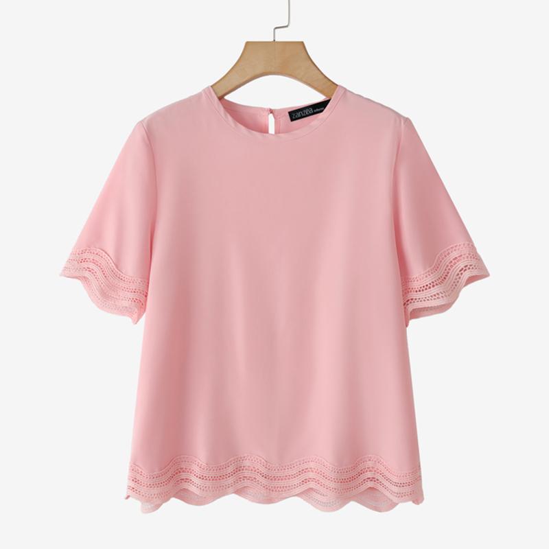 

ZANZEA Женская повседневная летняя блузка с круглым вырезом и коротким рукавом 5XL розовый