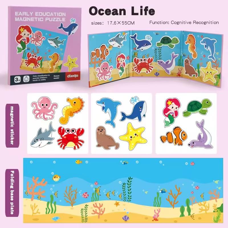 Montessori Magnetic Puzzle Games for Boy Girl Kids Travel Busy Quiet Book Wooden Magnet Jigsaw Puzzle Educational Toys 3 4 5 Y