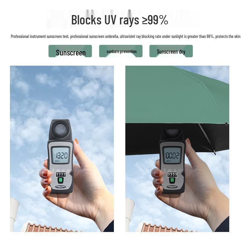 Women's Dual-Use Mini Umbrella: Compact Five-Fold Design, Thickened Fabric, Black Glue for UV Protection, Custom Logo Option