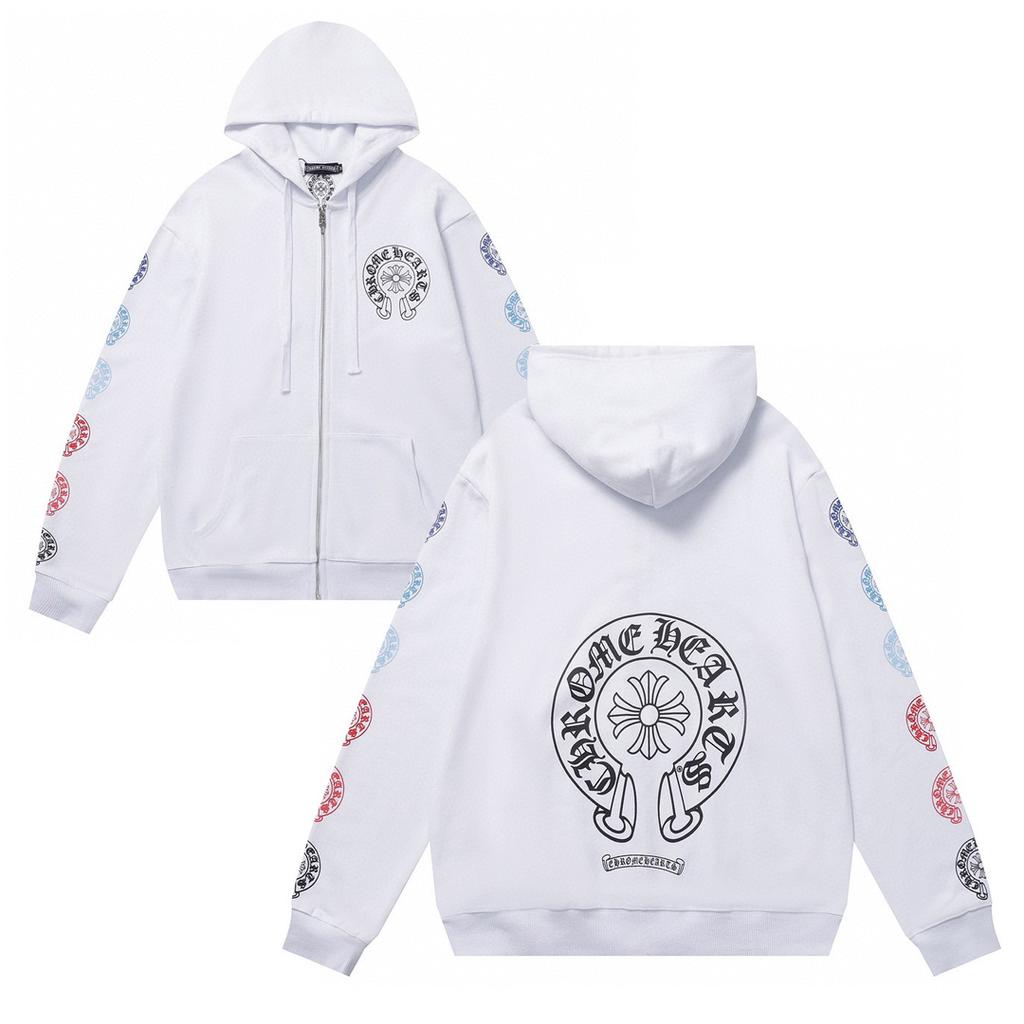 827 CHROME HEARTS 2025 Autumn and Winter New Plus Size Classic Style Logo Zipper Hooded Sweatshirt, Suitable for Couples to Wear
