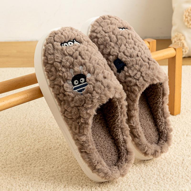 Cotton slippers, indoor home furnishing, non-slip, thick-soled, warm, feces-feeling plush slippers