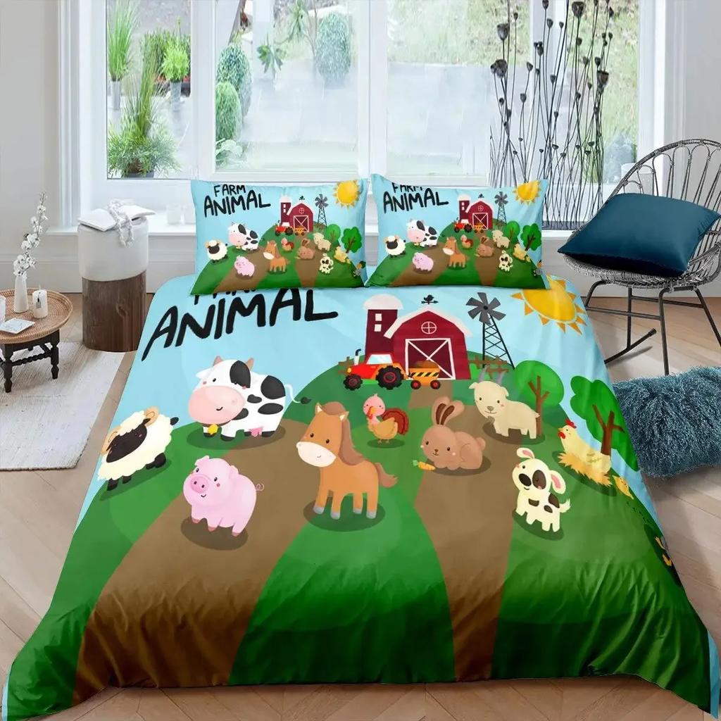 Cartoon Safari Animal Duvet Cover Set Giraffe Lemur Rhino Lion Bedding Set Elephant Camel Snake Hippo Zoo Jungle Comforter Cover