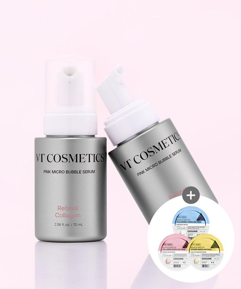 VT Micro Bubble Serum 2-Piece Set (Pink/Yellow/Mint) Pink (Retinol) + Yellow (Glutathione)