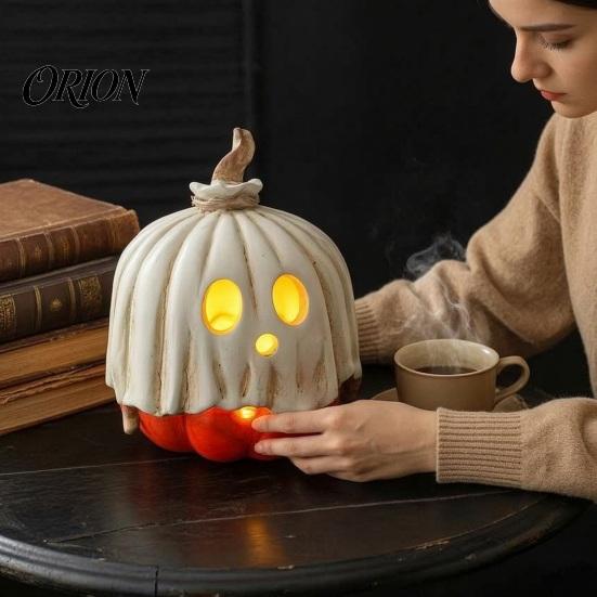 Unieke Halloween Cadeau-ideeën Verlichte Geest Pompoen Decoratie, Vintage Afneembare Lamp met Hars Ornament LED Kaars voor Keukentafel Schouw