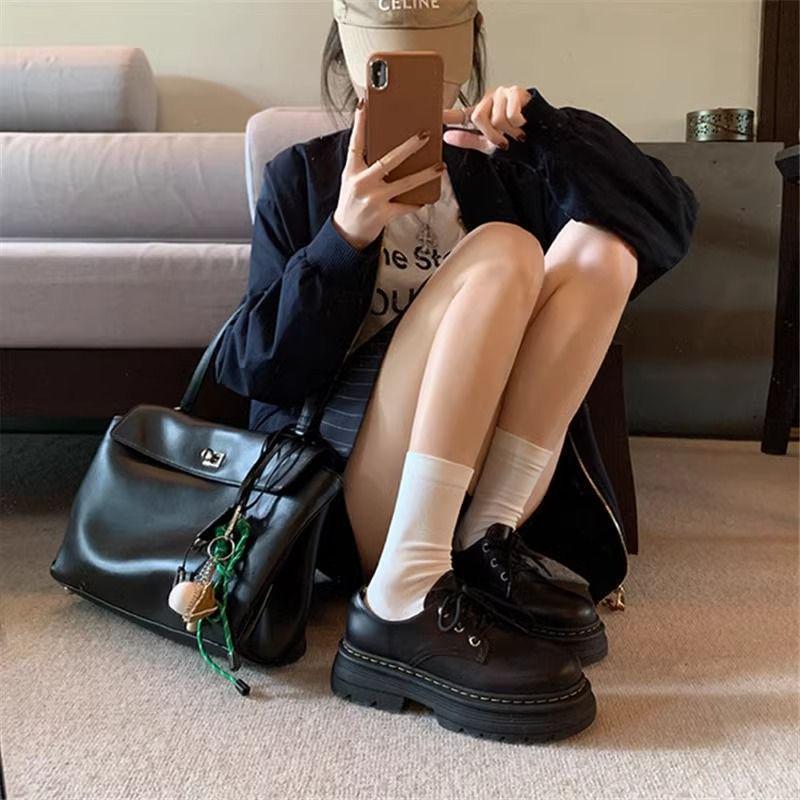 Dámské Oxfords na platformě z měkké kůže – Podzim/Zima 2025 Britský styl Boty na šněrování zvyšující výšku.