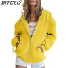 BITCED Unisex Fleece-Lined Hooded Sweatshirt Casual Cardigan with Zip-Up Front