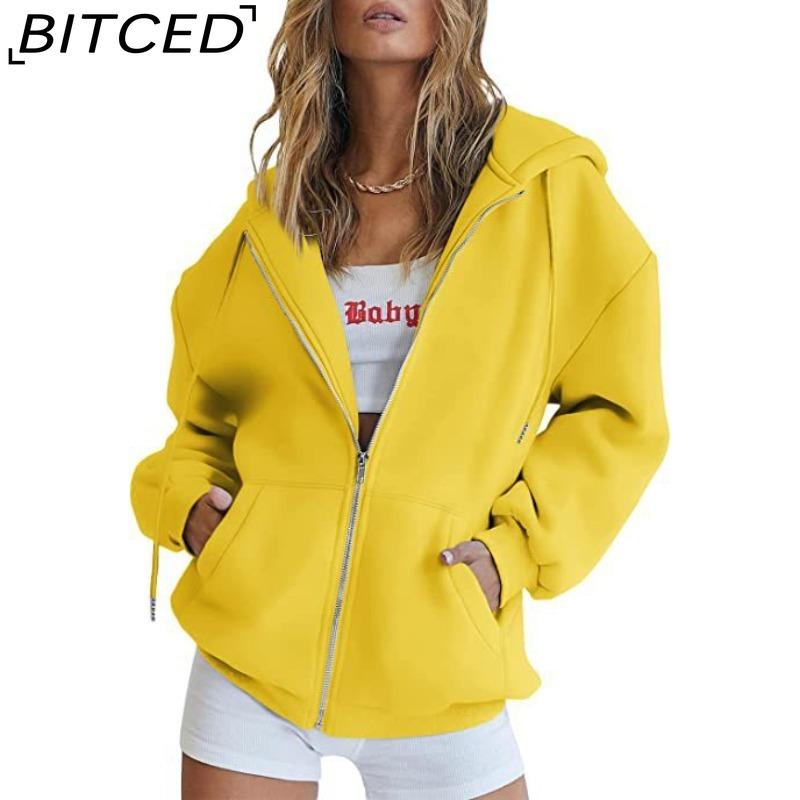 BITCED Unisex Fleece-Lined Hooded Sweatshirt Casual Cardigan with Zip-Up Front
