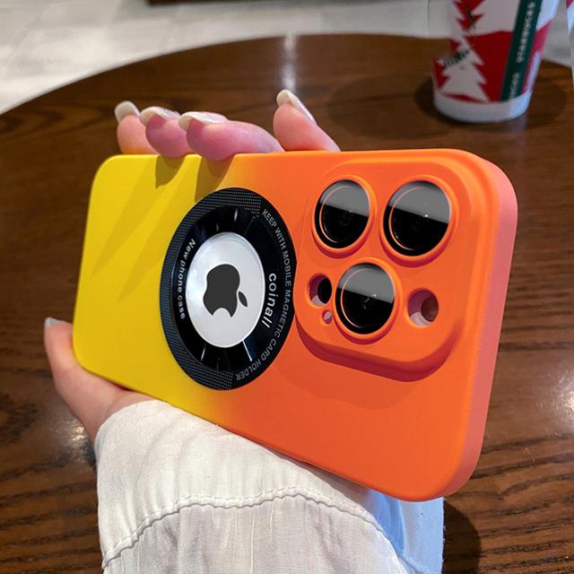 Gradient Silicone Wireless Charge Phone Case For Iphone 11 12 13 14 Pro Max 14plus 14pro Magnetic Logo Hole Lens Protector Cover