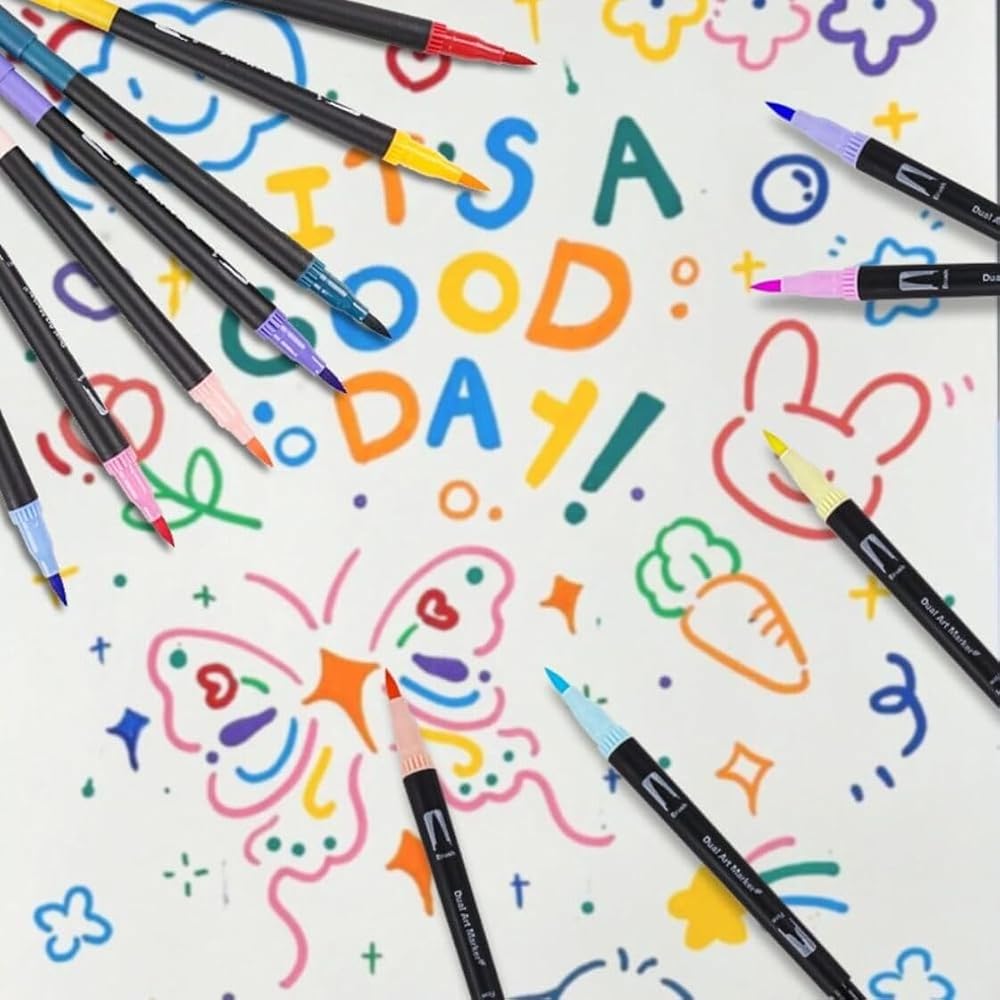 GG-ONE Watercolor Brush Pen Set 36 Colors Dual Tip Art Markers with Storage Case