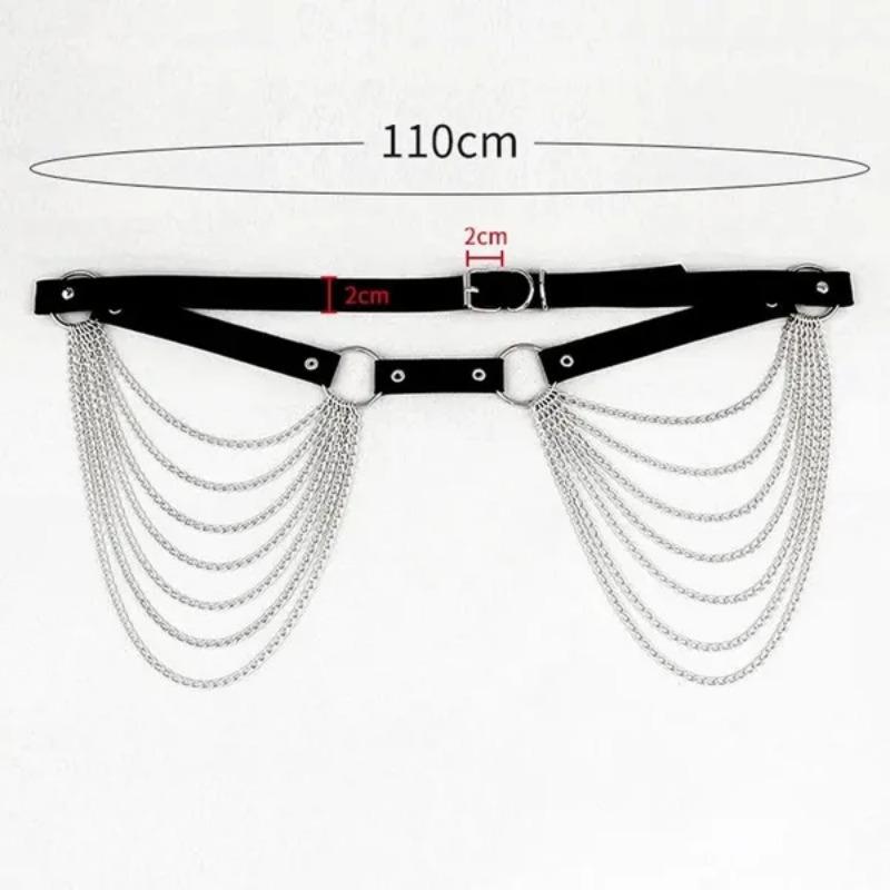 1 Pc New Layered Leather Belt with Chains Waist Goth Strap Adjustable Festival Girls Accessories