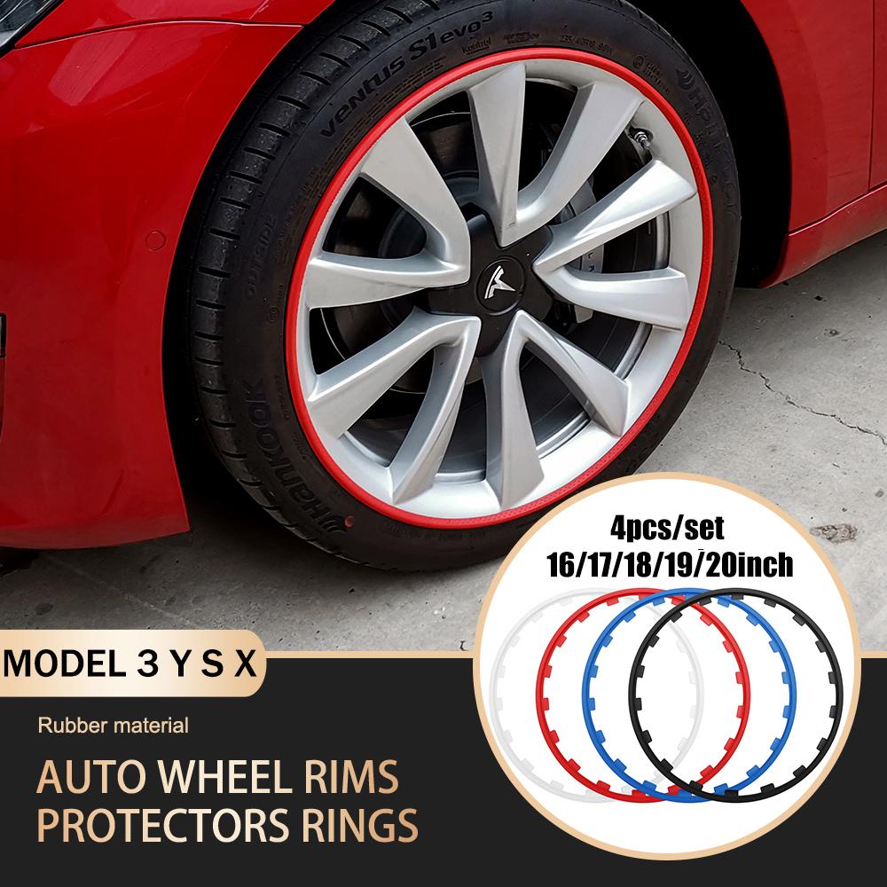 AMA1 4PCS/SET Car Vehicle Wheel Rims Protector Decor Strip Tire Guard Line Rubber Moulding Trim for Tesla Model 3 Y S X 2017-2023