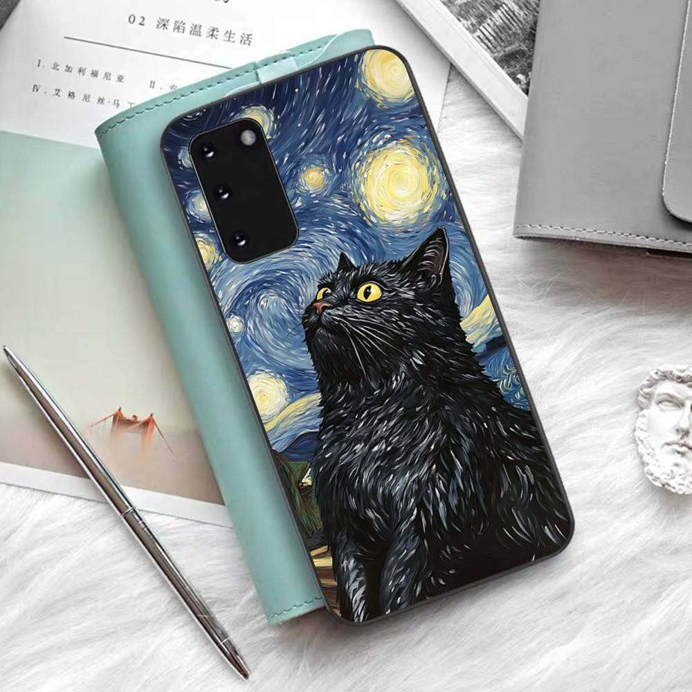 Oil Painting Van-Gogh Cat Phone Case For Samsung S 24 Fe 25 Ultra Plus 20 Lite 21 30 22 23 24 22 Ultra 5G Fundas