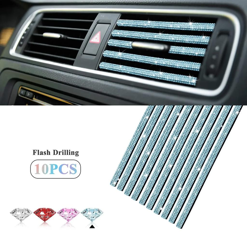 1/10Pcs Diamond Car Air Conditioner Outlet Strip Drill U Shape Rhinestone Clip Decoration Shiny Crystal Trim Strip Accessories