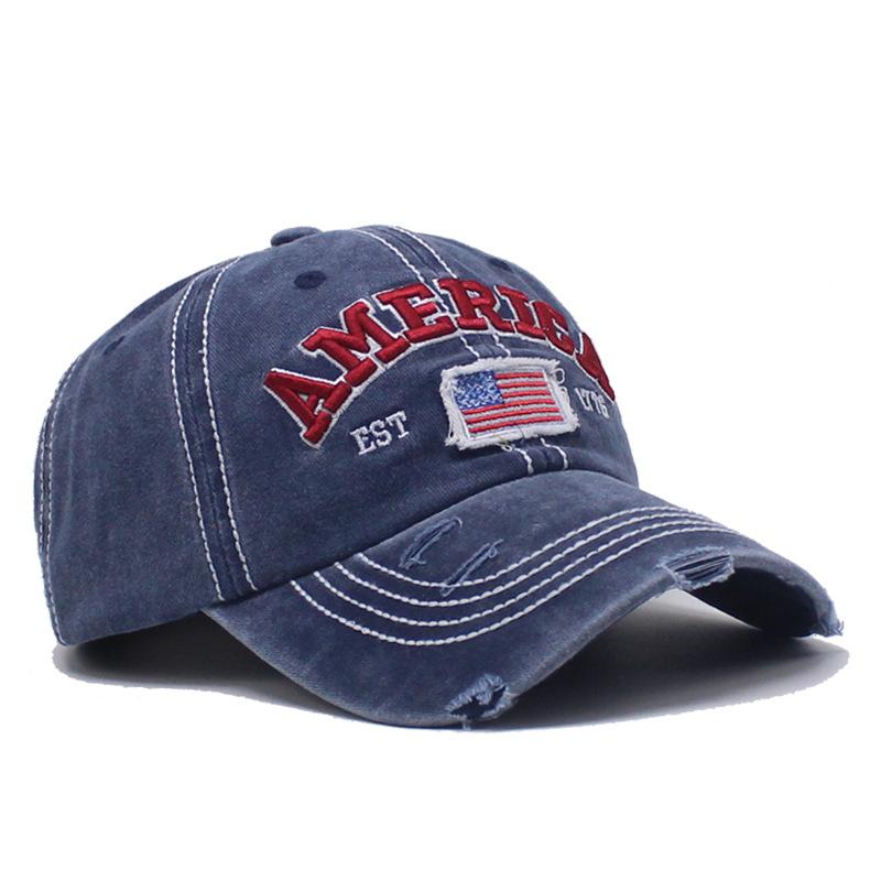 American flag alphabet baseball cap holes washed old hat men's cap