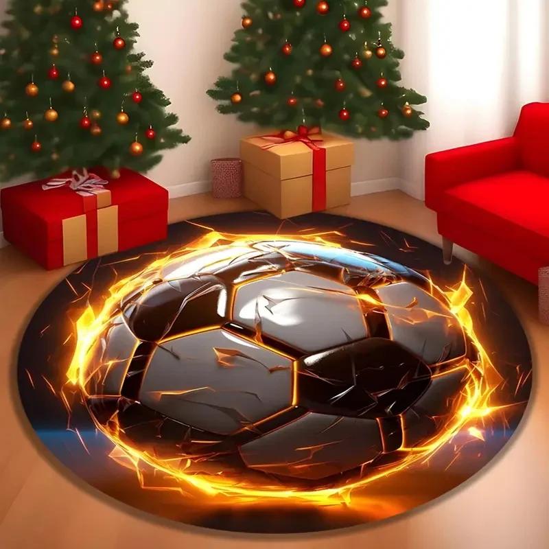 

Glowing Soccer Ball Rug with Flame Design, Black Grey Fire Football Carpet Perfect Gift for Sports Lovers, Festive Home Decor 80cm x 80cm
