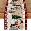 Linen Christmas Table Flag with Snowman & Santa Prints - Festive Table Mat Decorations