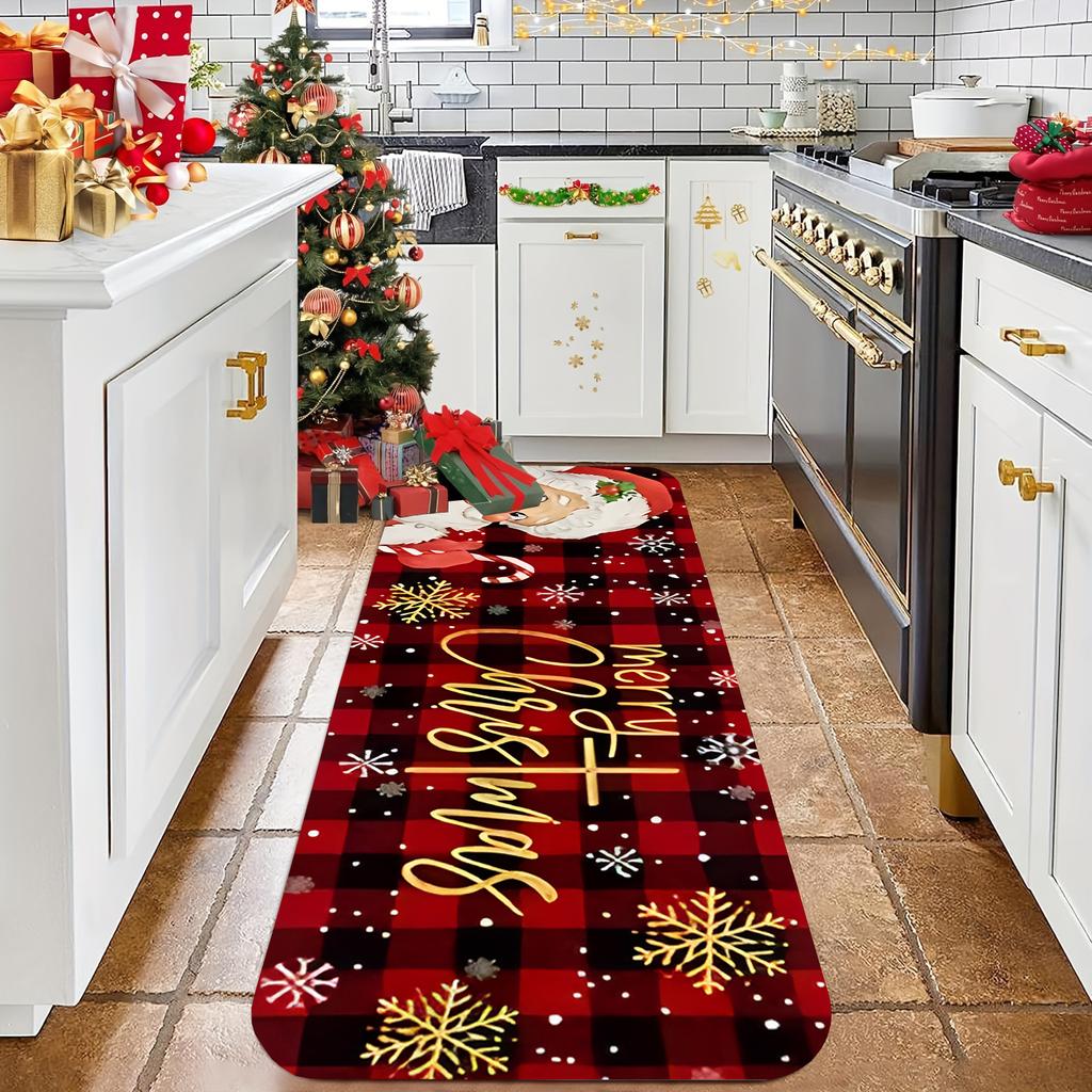 VIKAMA Santa Claus Kitchen Floor Mat - Soft and Slip-resistant Laundry Room Carpet Entrance Welcome Floor Mat Home Decoration