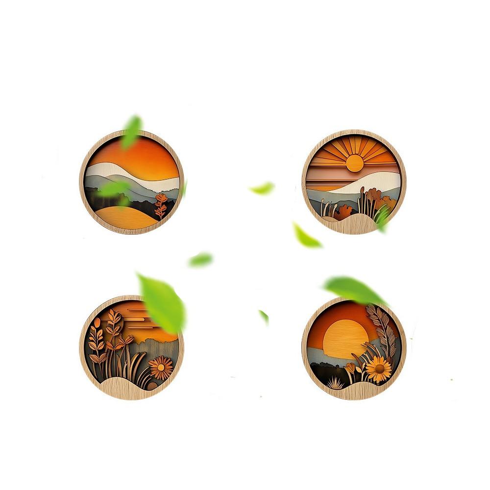 4Pcs Wooden Frames Aesthetic Ornament Round Background Pendant  Bedroom