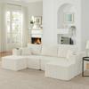 3-Seater Modular Corner Sofa, with Movable Ottomans, Soft Corduroy Fabric, Cup Holder, for Living Room, Hotels and Rental Apartments, Beige