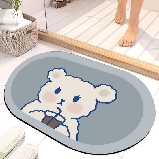 Cartoon Oval Bath Mat for Bathroom Non Slip Diatomaceous Floor Mat Super Absorbent Bathroom Rug Fit Under Door Quick Dry Floor Mat