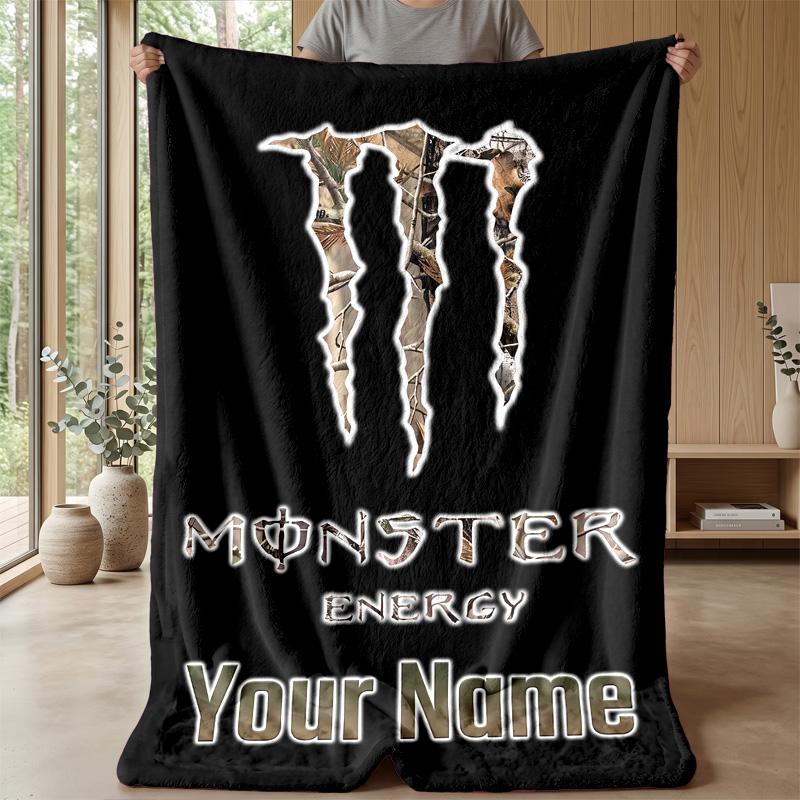Coperta in Flanella Personalizzata Monster Energy Stampa il Tuo Nome Testo Coperta Morbida Calda Regalo di Festa
