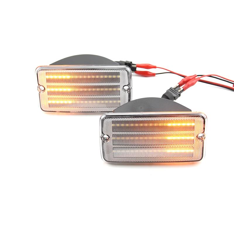 Fit For Jeep Wrangler TJ 97-06 Dynamic Amber LED Front Bumper Side Marker Lights White Parking Light Turn Signal Blinker Lamp