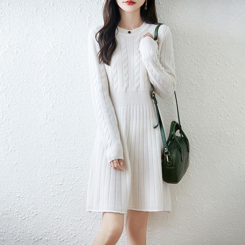 Women Sweater Dress 100% Wool MODERN NEW SAGA O-neck Knit Long Pullover Winter Jumpers Wool Long Dress Female