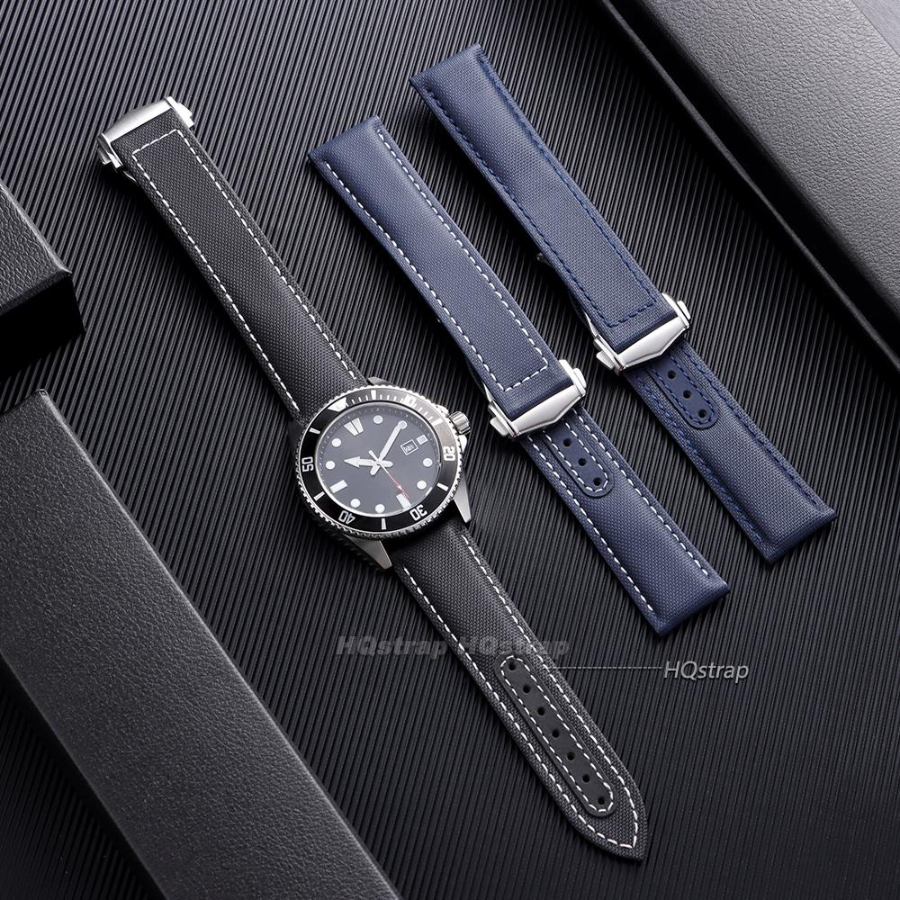 For Omega Sailcloth Nylon Watch Band 20mm 22mm Waterproof Sailcloth Strap Black Blue Men Sport Bracelet Folding Buckle Wristband